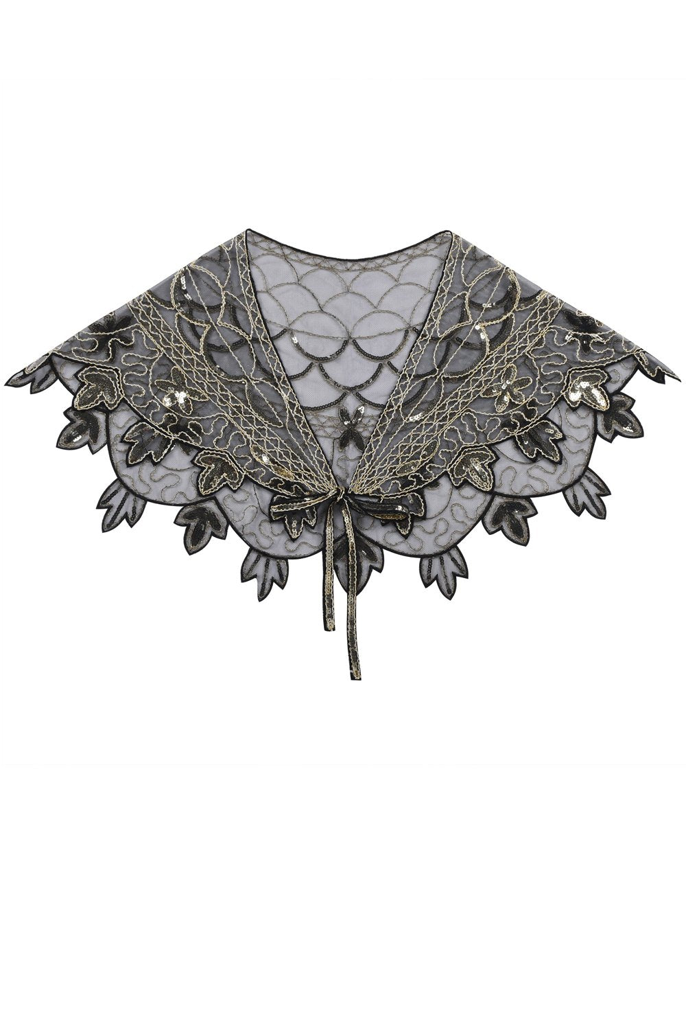 Zapaka Cape Femme Paillettes Fleur Doré Années 1920