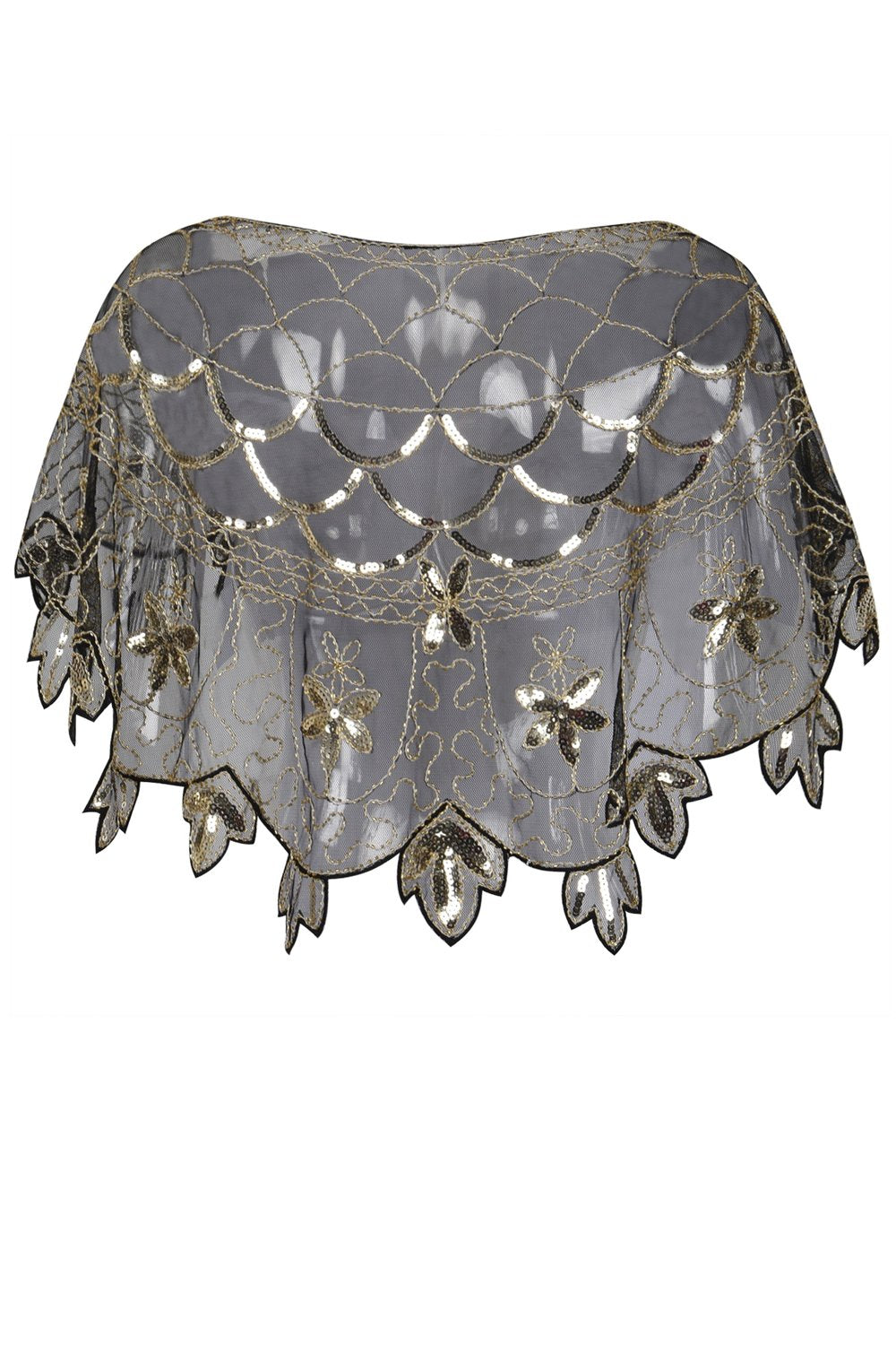 Zapaka Cape Femme Paillettes Fleur Doré Années 1920