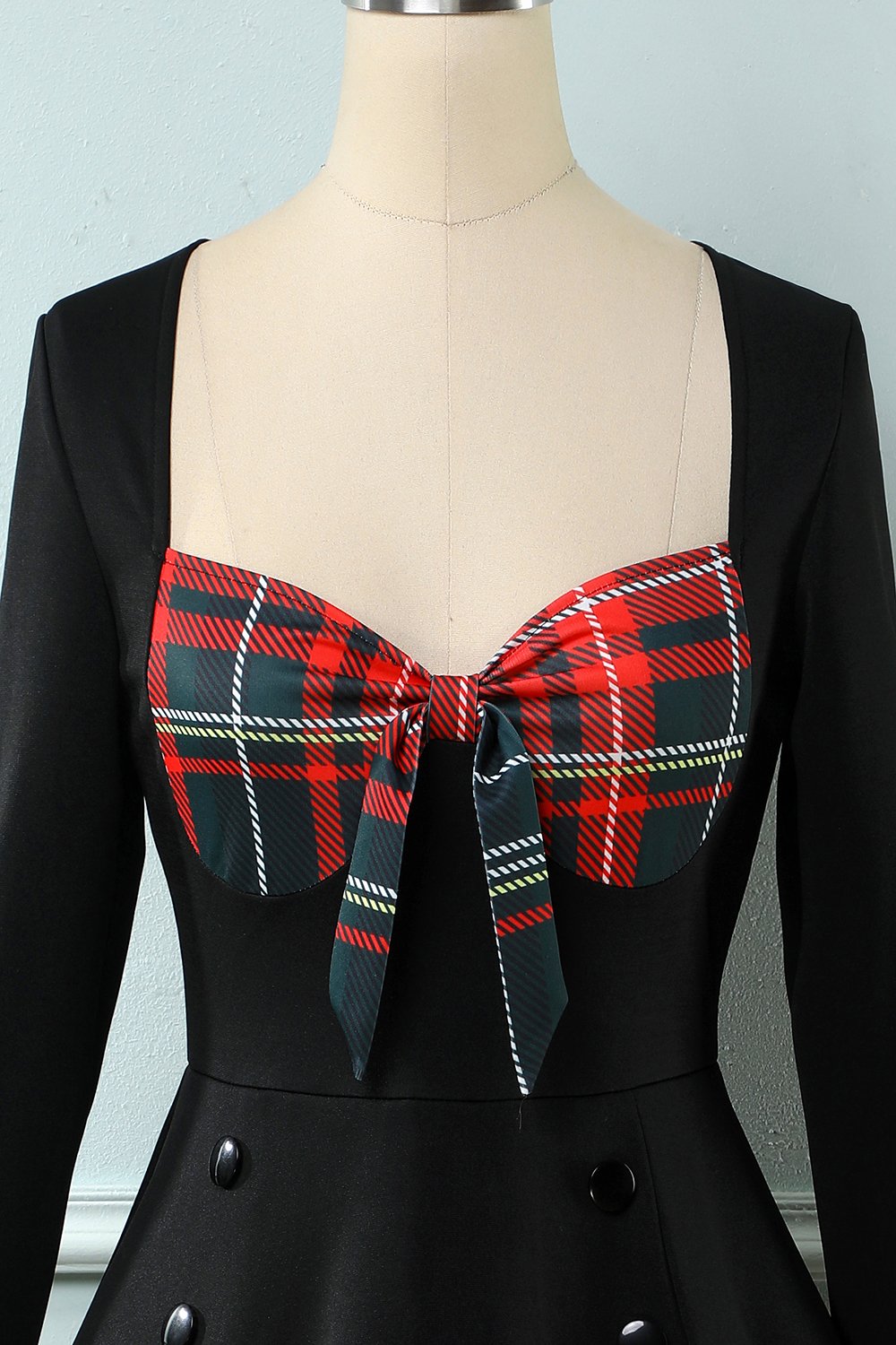 Robe plaid des années 1950 à manches longues