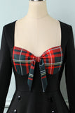 Robe plaid des années 1950 à manches longues