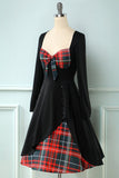 Robe plaid des années 1950 à manches longues