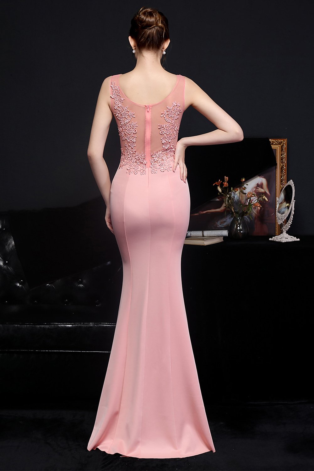 Robe de soirée longue abricot
