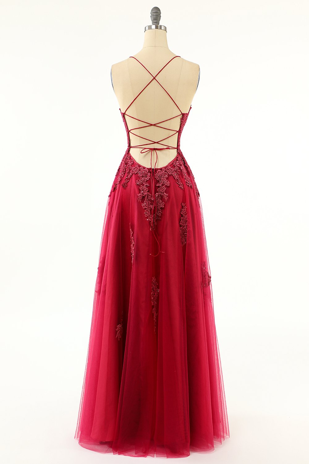 Robe long prom de Tulle de lavande avec la dentelle