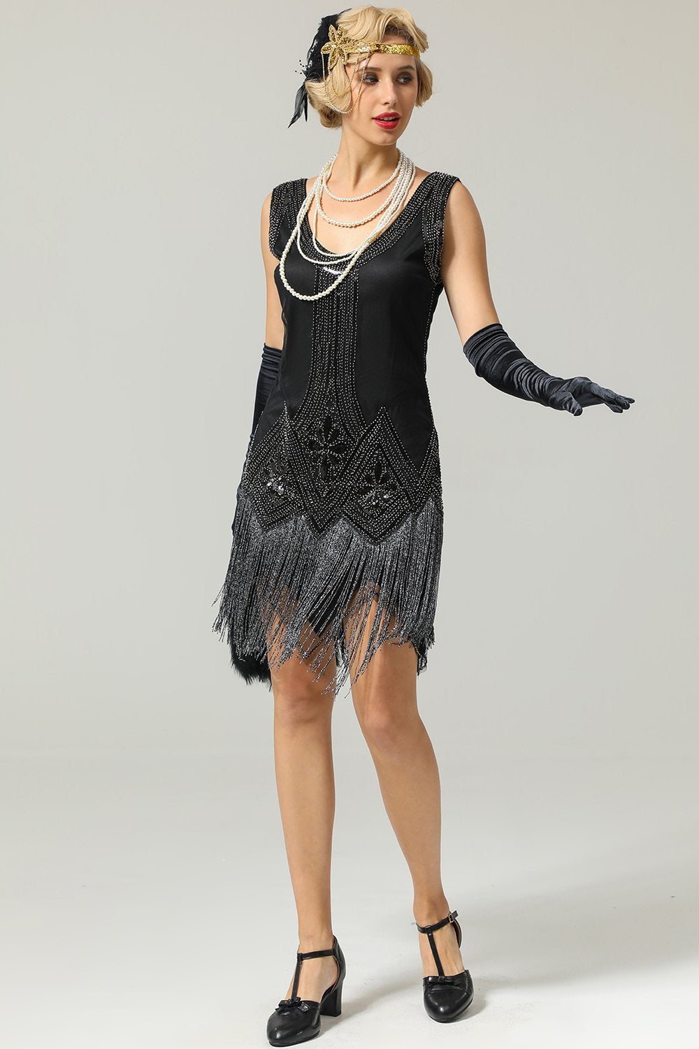 Robe noire flapper à paillettes