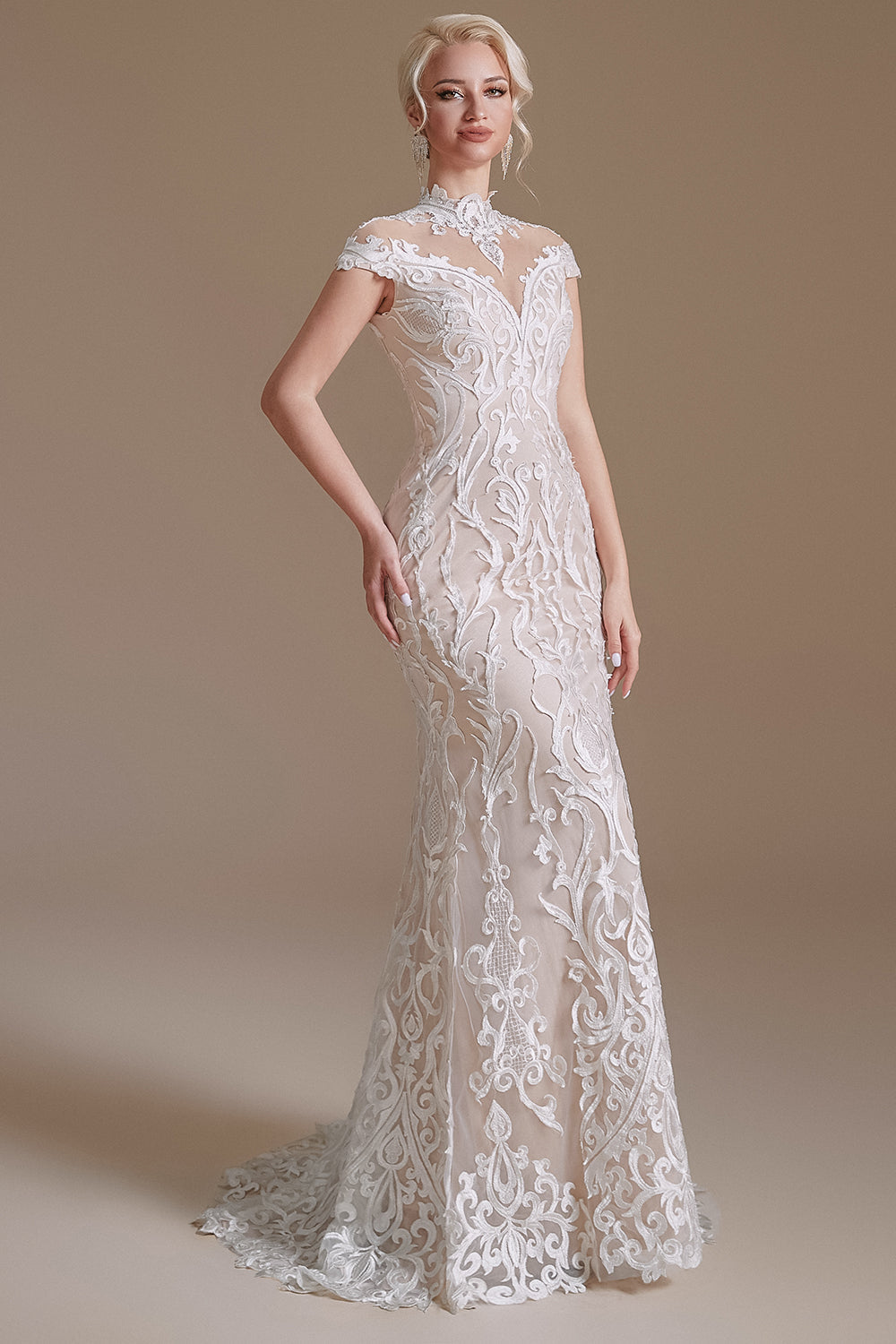 Mermaid White Lace Open Back Robe de mariée