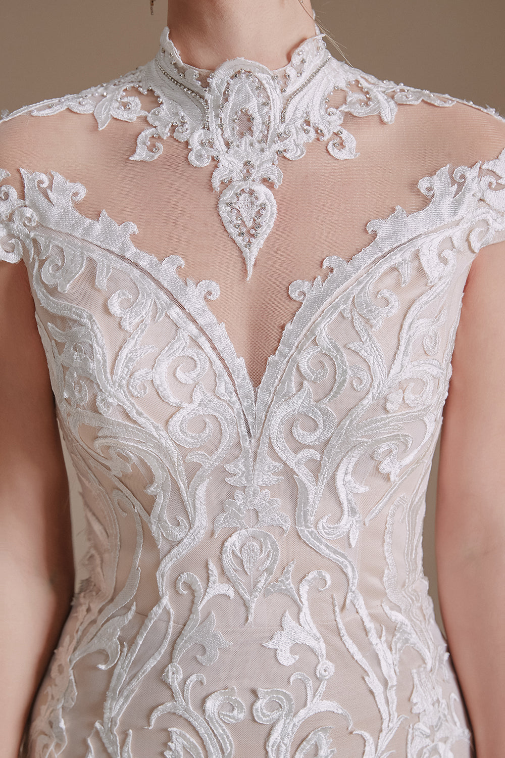 Mermaid White Lace Open Back Robe de mariée