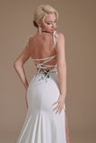 White Mermaid Backless Sweep Train Robe de mariée avec appliques