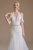 Robe de mariée Blanche Mermaid Halter Sweep Train avec dentelle