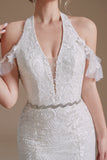 Robe de mariée Blanche Mermaid Halter Sweep Train avec dentelle