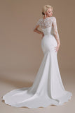 White Mermaid Manches Longues Sweep Train Robe de mariée avec dentelle
