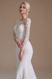 White Mermaid Manches Longues Sweep Train Robe de mariée avec dentelle