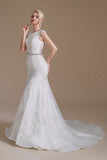 Casquette de sirène blanche Manches Robe de mariée avec dentelle