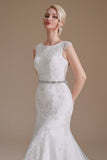 Casquette de sirène blanche Manches Robe de mariée avec dentelle