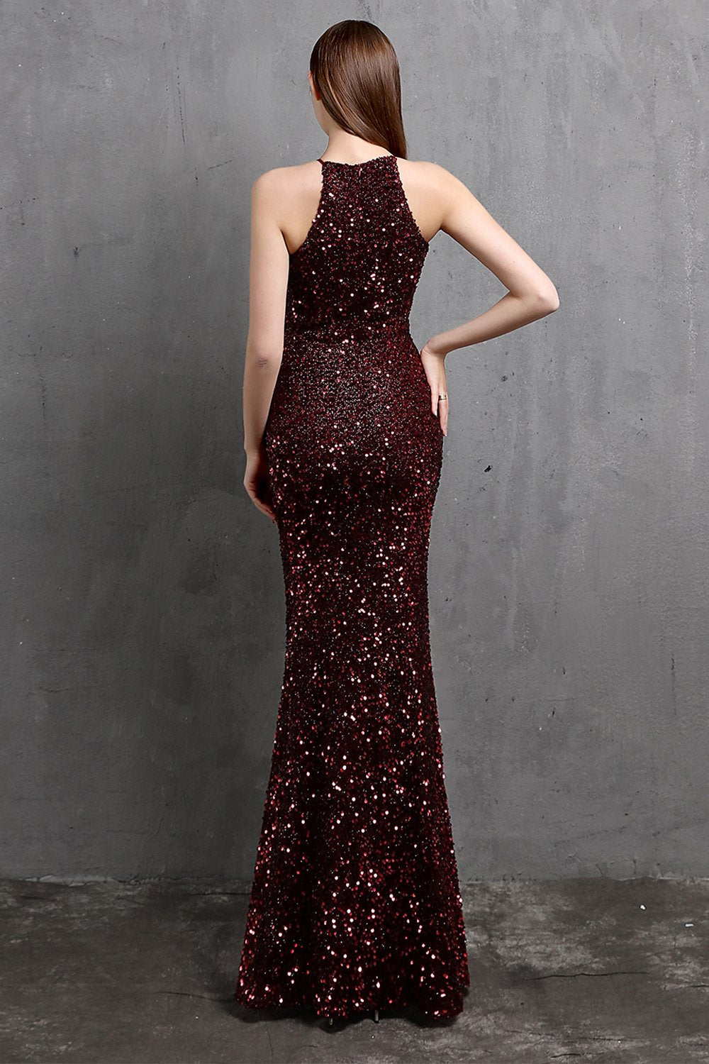 Robe Bordeaux Robe de Soirée longue à sequins