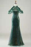 Robe longue longue de sirène Soirée vert foncé scintillante