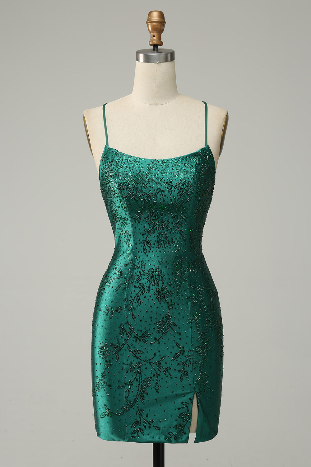 Robe de soirée Moulante perlée vert foncé avec Dos croisé