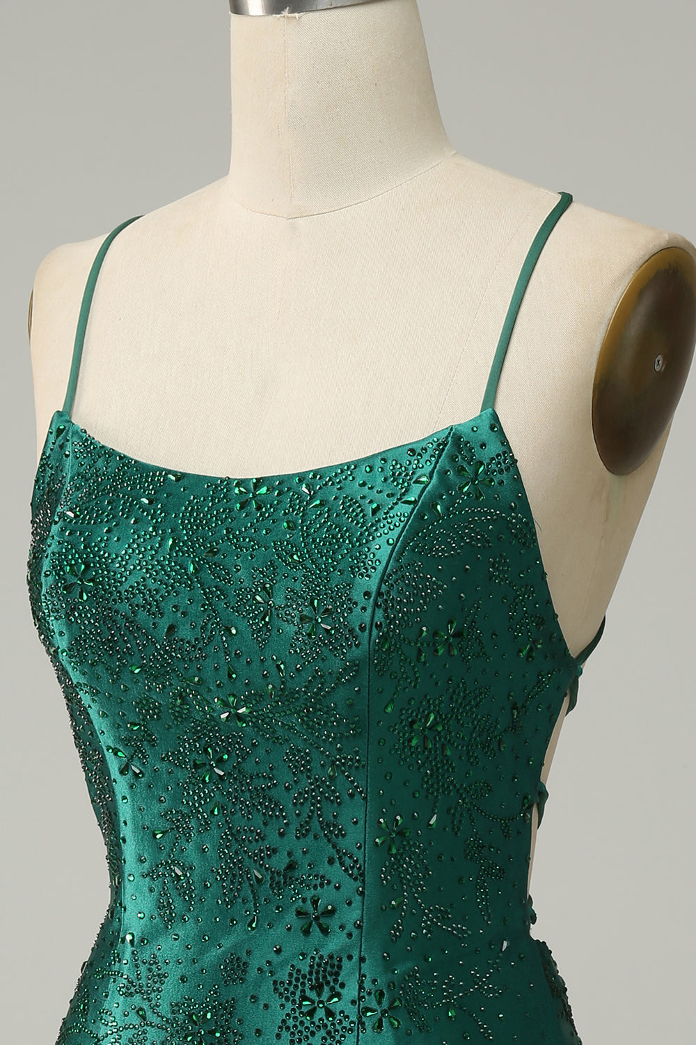 Robe de soirée Moulante perlée vert foncé avec Dos croisé