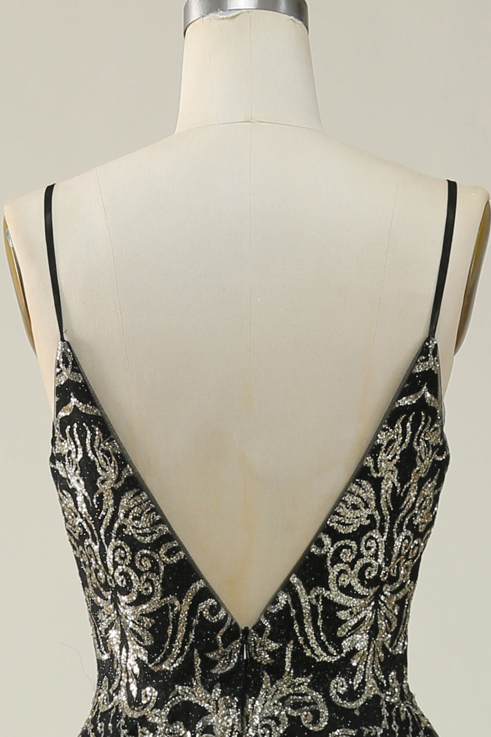 Noirs Dorés Spaghetti Strats Long Robe de Soirée