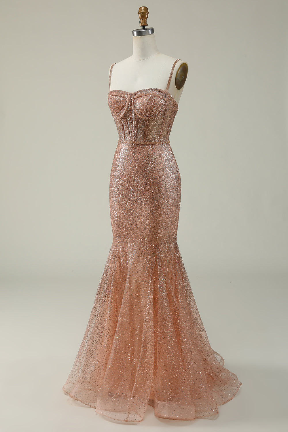 Sirène Spaghetti Strats Blush Paillettes Robe longue de Soirée