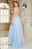 Corset bleu clair Robe de Soirée longue sans dos