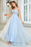 Corset bleu clair Robe de Soirée longue sans dos