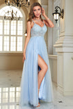 Corset bleu clair Robe de Soirée longue sans dos