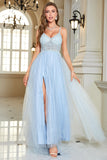 Corset bleu clair Robe de Soirée longue sans dos
