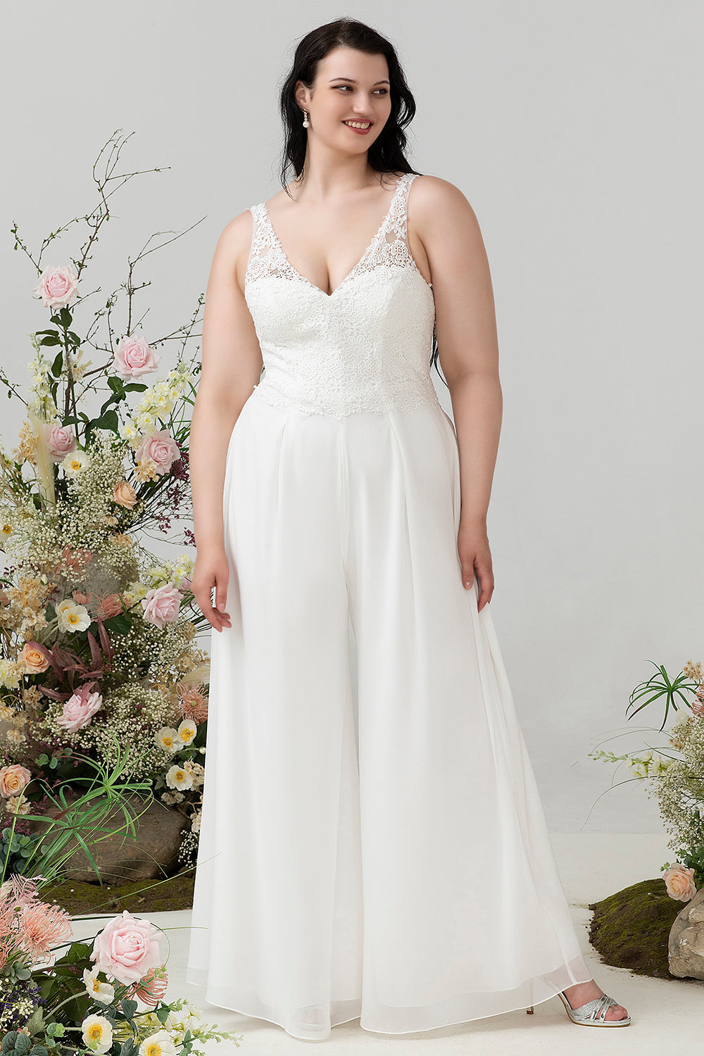 Combinaison en dentelle ivoire et mousseline de soie pour mariage