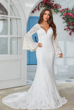 Robe de mariée Manches Flare Flare Dentelle Ivoire