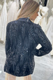 Revers noir scintillant Paillettes Femmes Blazer avec plumes
