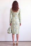 Robe de travail Jacquard à simple boutonnage en deux pièces fleur jaune à revers point, fendue