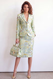 Robe de travail Jacquard à simple boutonnage en deux pièces fleur jaune à revers point, fendue
