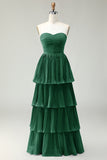Robe de demoiselle d’honneur longue sans bretelles plissée à plusieurs niveaux rose poudré rose poudré