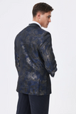 Dark Navy Jacquard Shawl Revers Blazer de bal pour homme