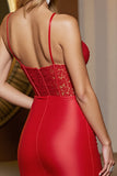 Corset rouge spaghetti bretelles appliqué mini robe de bal serrée