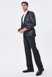 Dark Navy Jacquard Shawl Revers Blazer de bal pour homme