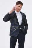 Dark Navy Jacquard Shawl Revers Blazer de bal pour homme