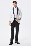 Blazer blanc scintillant brodé de fleurs à revers pour homme