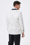 Blazer blanc scintillant brodé de fleurs à revers pour homme