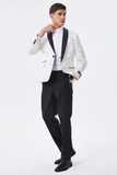 Blazer blanc scintillant brodé de fleurs à revers pour homme