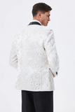 Blazer blanc scintillant brodé de fleurs à revers pour homme