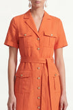 Robe de travail courte à boutonnage simple boutonné orange avec ceinture