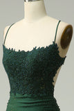 Robe de soirée sirène à col halter vert foncé avec appliques