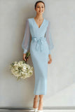 Robe de mariée blanche à manches longues à fourreau en V avec nœud