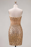 Robe de rentrée à la maison Bodycon dorée scintillante Sweetheart Gardens Corset transparent