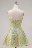 Corset vert A-Line Sequins Robe courte de rentrée