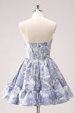 Bleu A Line Sweetheart Corset Court Robe de cocktail