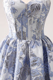 Robe de soirée Court trapèze à corset bleu