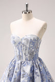 Robe de soirée Court trapèze à corset bleu