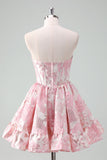 Bleu A Line Sweetheart Corset Court Robe de cocktail